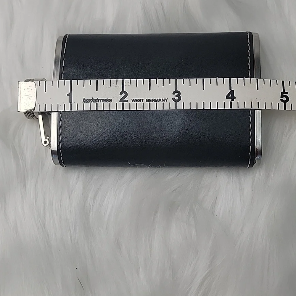 Black Faux Leather Contrast White Stitching Stainless Steel 3.5 oz. Pocket Flask